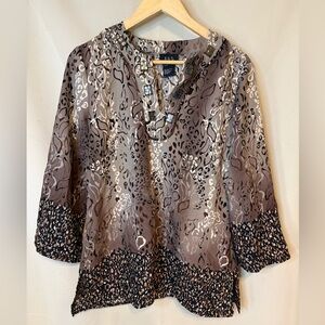 RQT Brown Animal Print Gemmed 3/4 sleeve Blouse